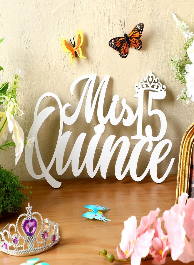 Yuntau Mis 15 Quince Sign Quinceanera Decorations 15th Birthday Quinceanera Party Backdrop Wooden Banner Wall Decor Sign White Mis 15 Quince Birthday Gift for Wall Bedroom Photo Booth Decor Gift - Image 2