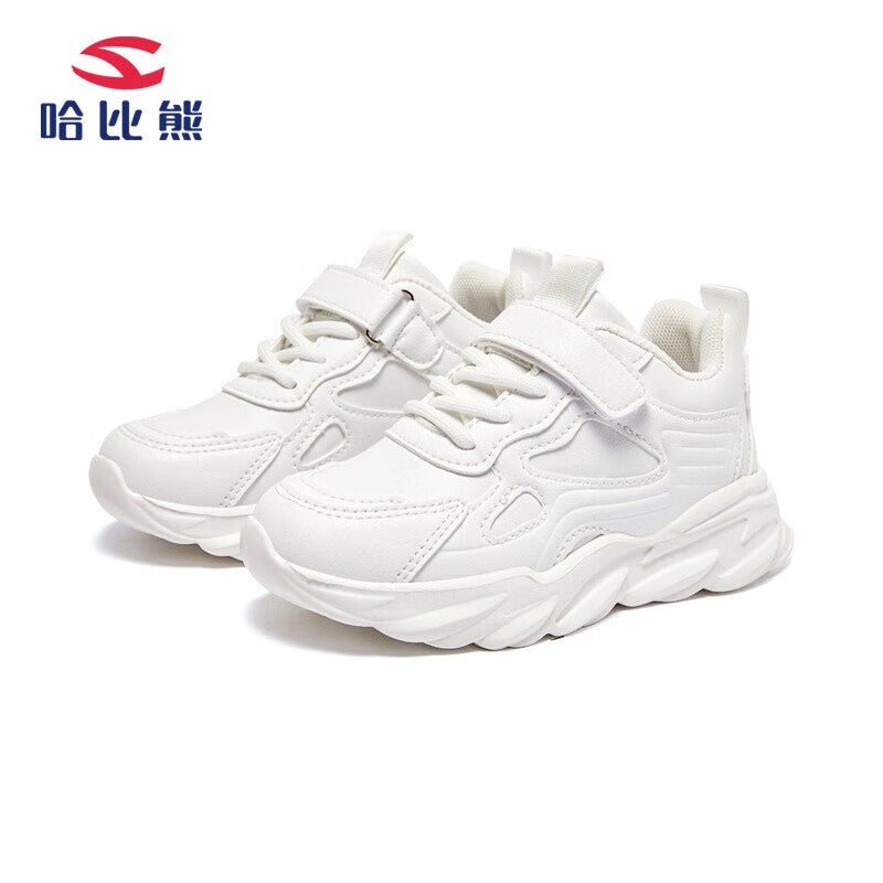 HOBIBEAR Children's Shoes Spring And Autumn Kids' Sneakers White Shoes Boys' Leather Casual Girls' Shoes GS7593 White Size 32