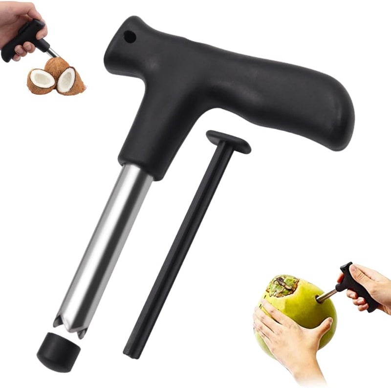 MARKQ أداة فتح جوز الهند من الفولاذ المقاوم للصدأ – فتاحة فواكه بمقبض مريح لفتح جوز الهند بسهولة، أداة مطبخ متينة ومقاومة للصدأ، عبوة من 1 - Image 1