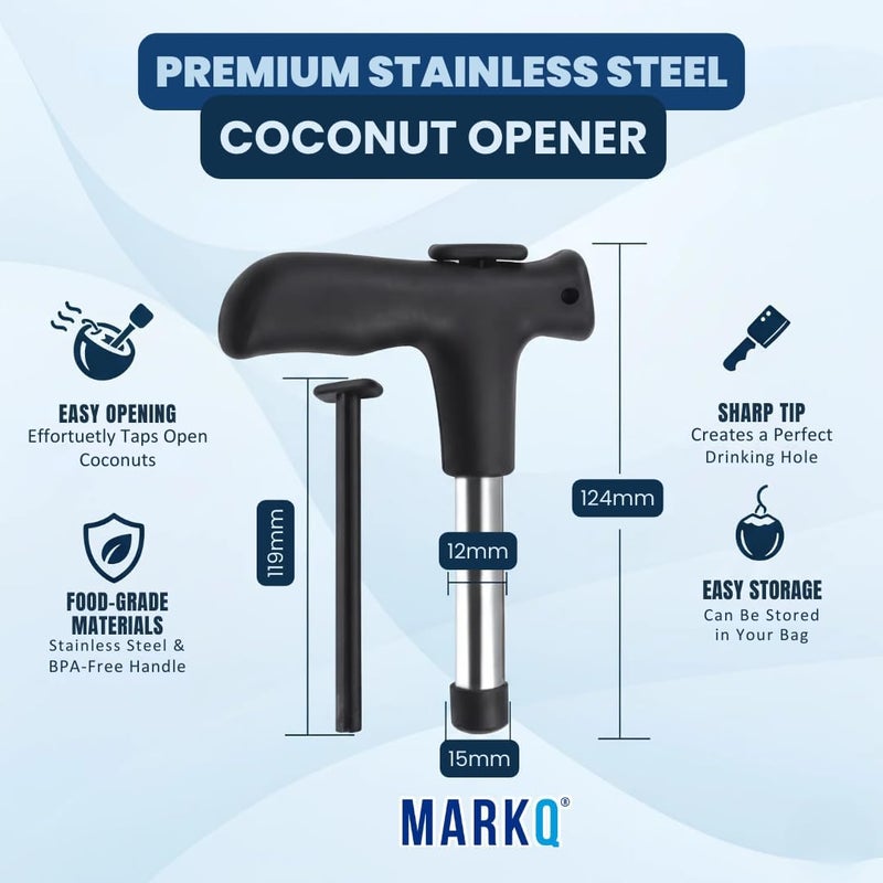 MARKQ أداة فتح جوز الهند من الفولاذ المقاوم للصدأ – فتاحة فواكه بمقبض مريح لفتح جوز الهند بسهولة، أداة مطبخ متينة ومقاومة للصدأ، عبوة من 1 - Image 2