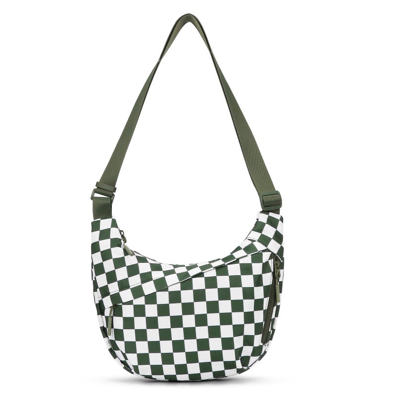Lushandy Nylon Crescent Crossbody Bags for Women, Medium Slouchy Hobo Crossbody Bag Checkered Purse Luna Bag for Travel - Image 1