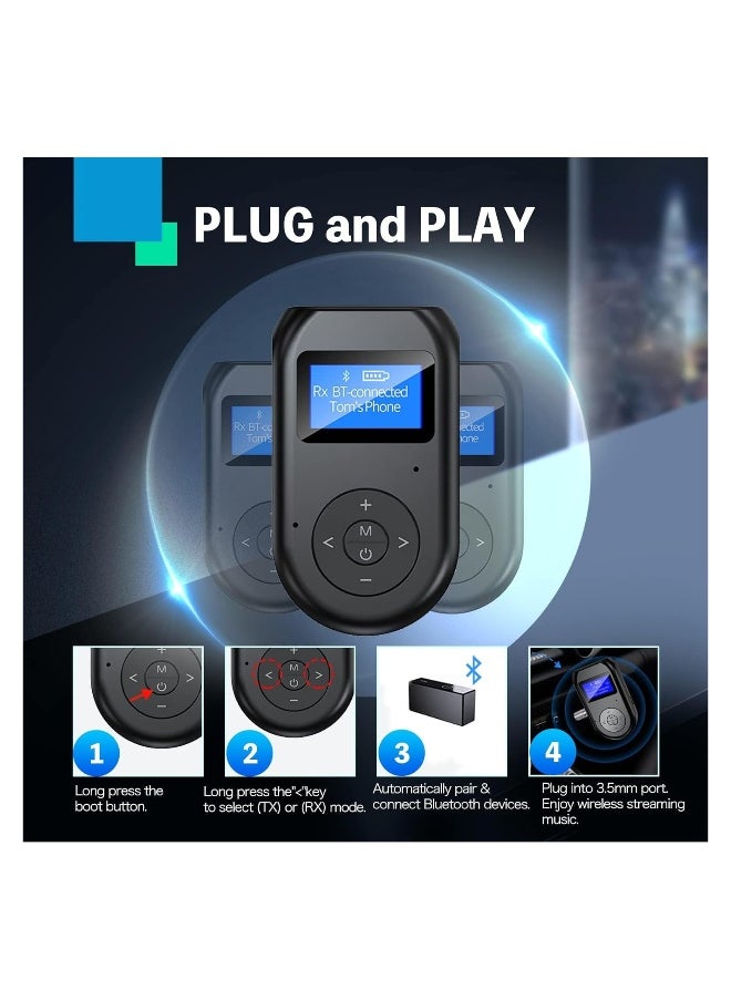 Generic 4-in-1 Bluetooth 5.0 Transmitter and Receiver with Display Screen, Dual Link Low Latency Audio Adapter for TV, PC, Car, Home Stereo System.  - Image 5