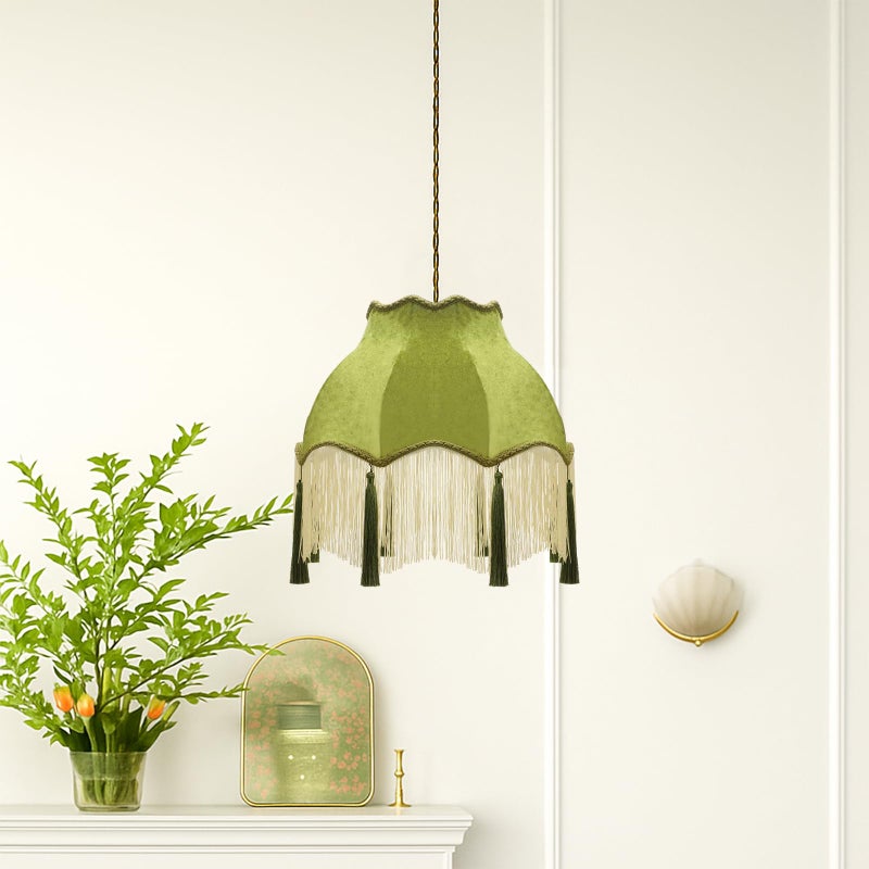 VIHOSE Victorian Scallop Lamp Shade Vintage Large 7.5" Top x 15.8" Bottom x 15 "High Replacement Lamp Shade with Tassels and Fringe Finial Fitting Bell Shape Scallop Fringe(Olive Green) - Image 5