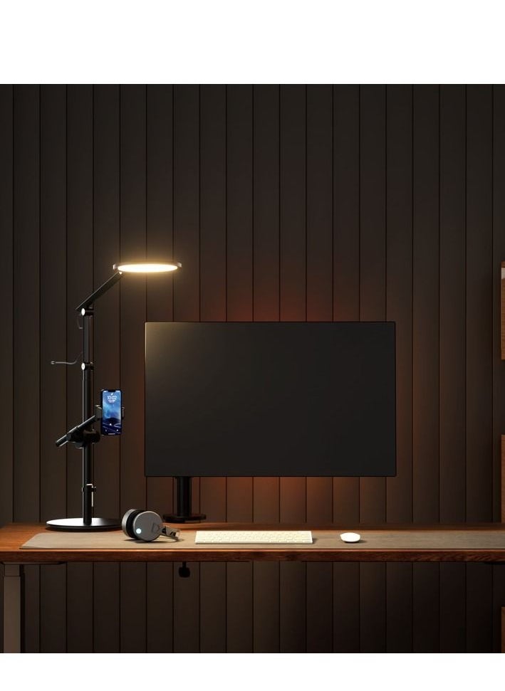upergo - LT-1DS Selfie Light Live Stand with Phone and Tablet Holder Adjustable Height Floor Stand Black - Image 1