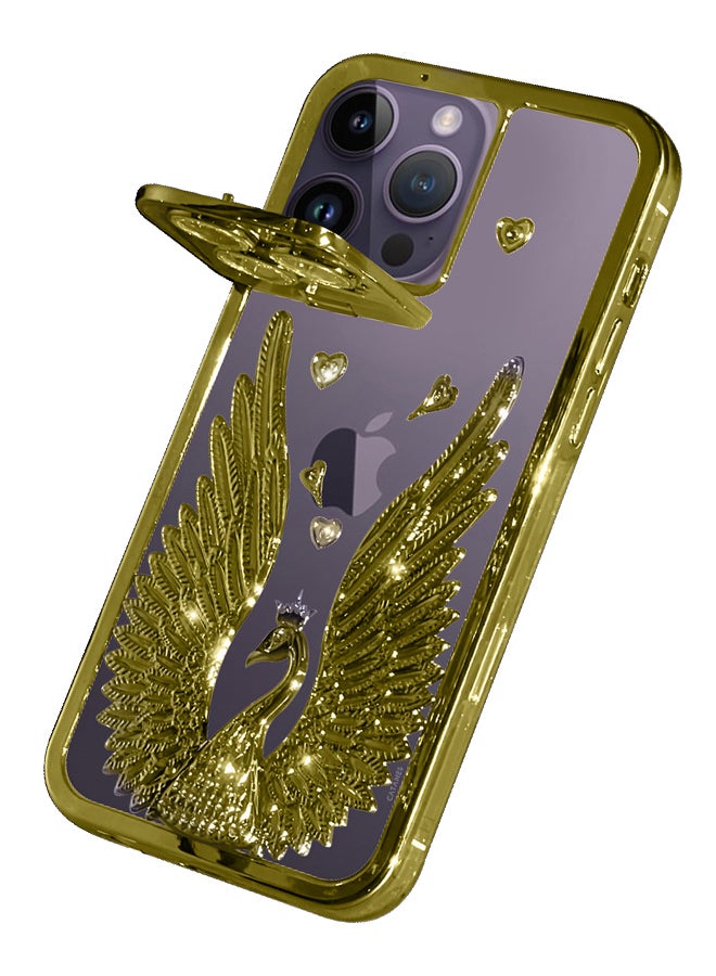 CATANES iPhone 14 Pro Max Bling Case Peacock Glitter Hard TPU Shockproof Protection Cover With Kickstand for Women Girls Gold - Image 1