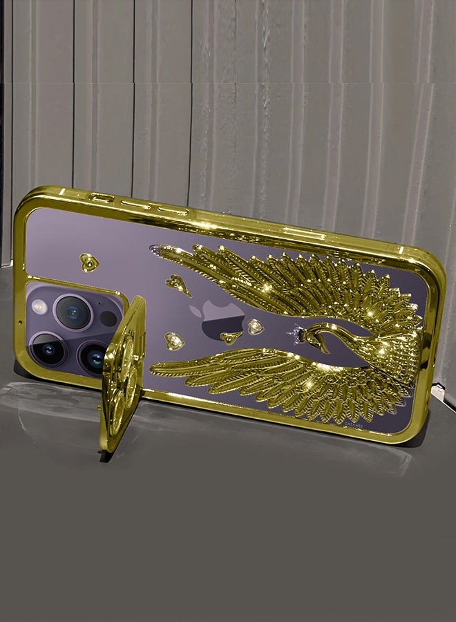 CATANES iPhone 14 Pro Max Bling Case Peacock Glitter Hard TPU Shockproof Protection Cover With Kickstand for Women Girls Gold - Image 3
