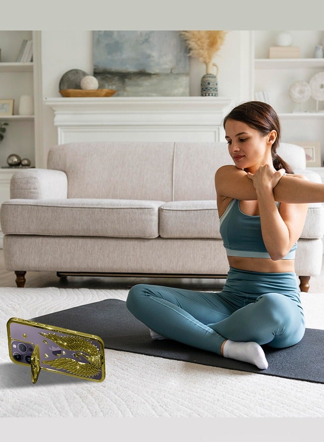 CATANES iPhone 14 Pro Max Bling Case Peacock Glitter Hard TPU Shockproof Protection Cover With Kickstand for Women Girls Gold - Image 5