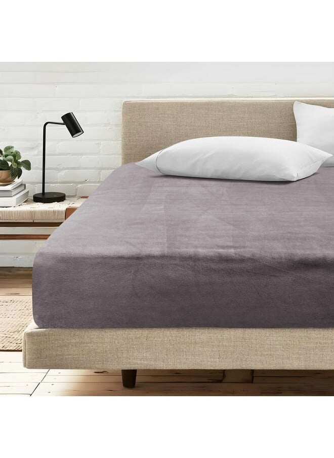 MORANO Fitted Velvet Sheet 160 x 200 x 25 cm-Faded Purple  - Image 2