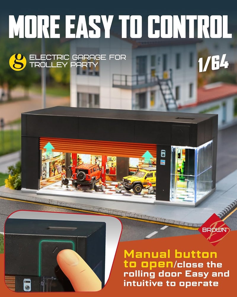 MOCBURIKU 1/64 مقياس عرض حافظة معدنية لتخزين سيارات هوت ويل مع إضاءة LED، مرآب كهربائي قابل للتكديس مع تحكم صوتي، 3 مشاهد ثلاثية الأبعاد قابلة للتبديل لمواقف السيارات للسيارات النموذجية (بني) - Image 4