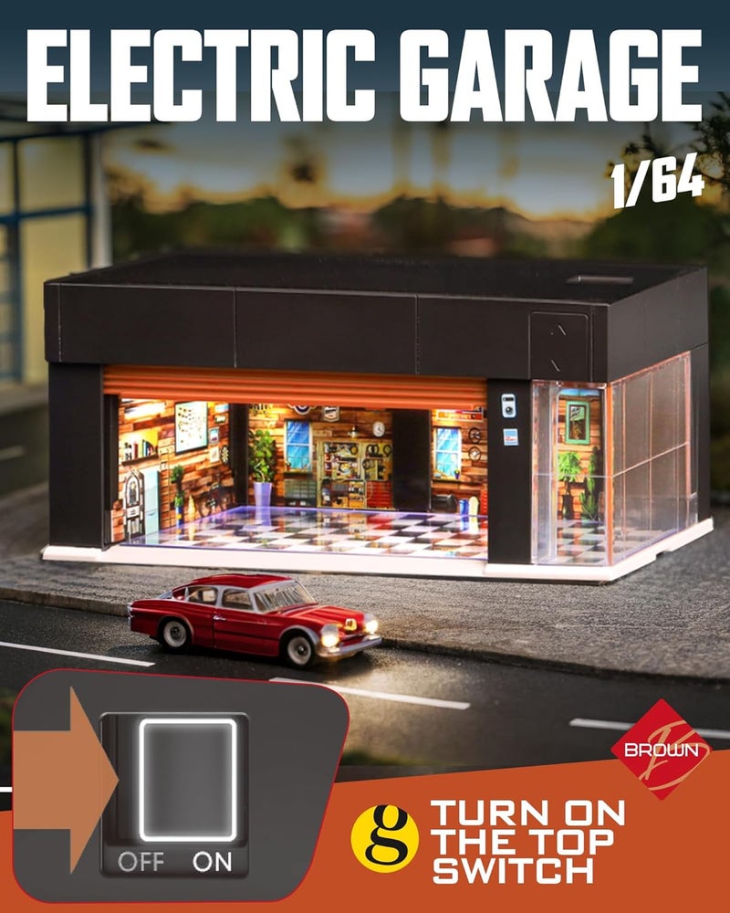 MOCBURIKU 1/64 مقياس عرض حافظة معدنية لتخزين سيارات هوت ويل مع إضاءة LED، مرآب كهربائي قابل للتكديس مع تحكم صوتي، 3 مشاهد ثلاثية الأبعاد قابلة للتبديل لمواقف السيارات للسيارات النموذجية (بني) - Image 3