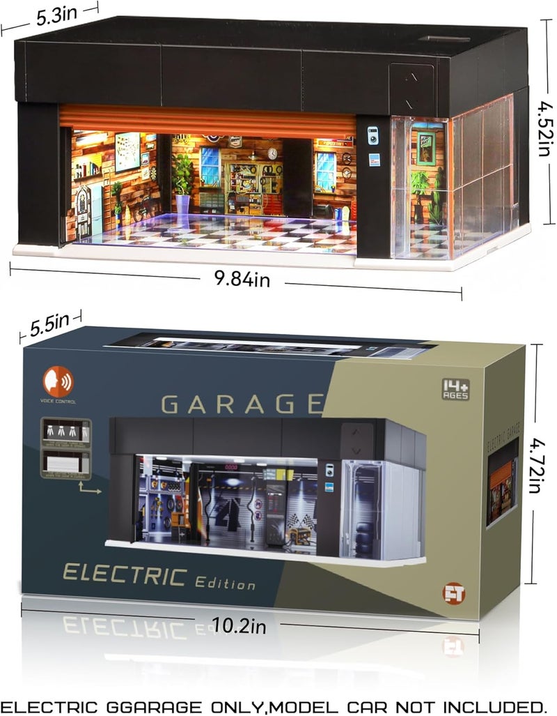 MOCBURIKU 1/64 مقياس عرض حافظة معدنية لتخزين سيارات هوت ويل مع إضاءة LED، مرآب كهربائي قابل للتكديس مع تحكم صوتي، 3 مشاهد ثلاثية الأبعاد قابلة للتبديل لمواقف السيارات للسيارات النموذجية (بني) - Image 2