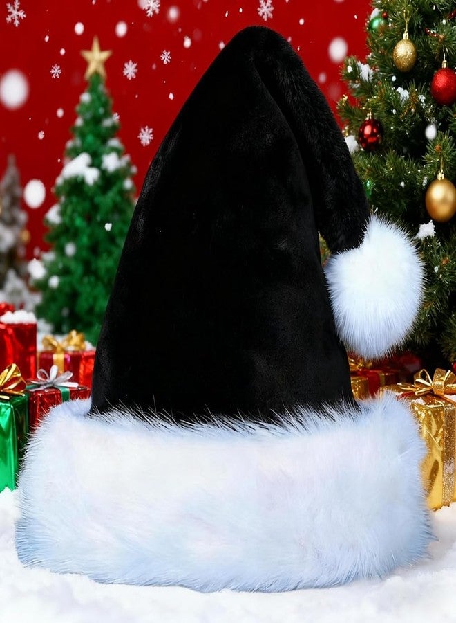 Ankelesz Black Santa Hat for Kids Christmas, Plush Xmas Party Velvet Classic Fur Santa Claus Outfit - Image 2