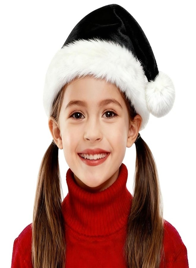 Ankelesz Black Santa Hat for Kids Christmas, Plush Xmas Party Velvet Classic Fur Santa Claus Outfit - Image 1
