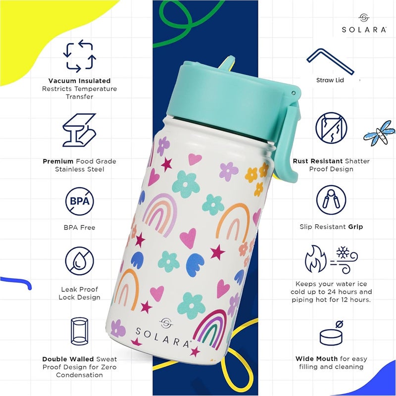 SOLARA Amazi Kids Insulated Water Bottle for Kids 450ml, Kids Water Bottle, Sipper Bottle for Kids, Thermosteel Kids Bottles, Stainless Steel Water Bottles for Kids, Straw Bottle for Kids, Rainbow - Image 2