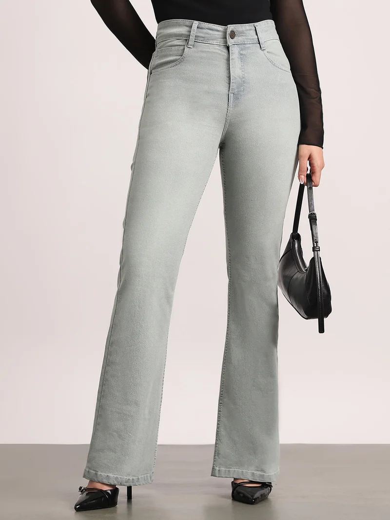 Urbano Fashion Urbano Fashion Women's Ice Grey Mid Rise Bootcut Washed Jeans Stretchable