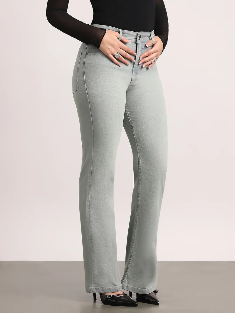 Urbano Fashion Urbano Fashion Women's Ice Grey Mid Rise Bootcut Washed Jeans Stretchable