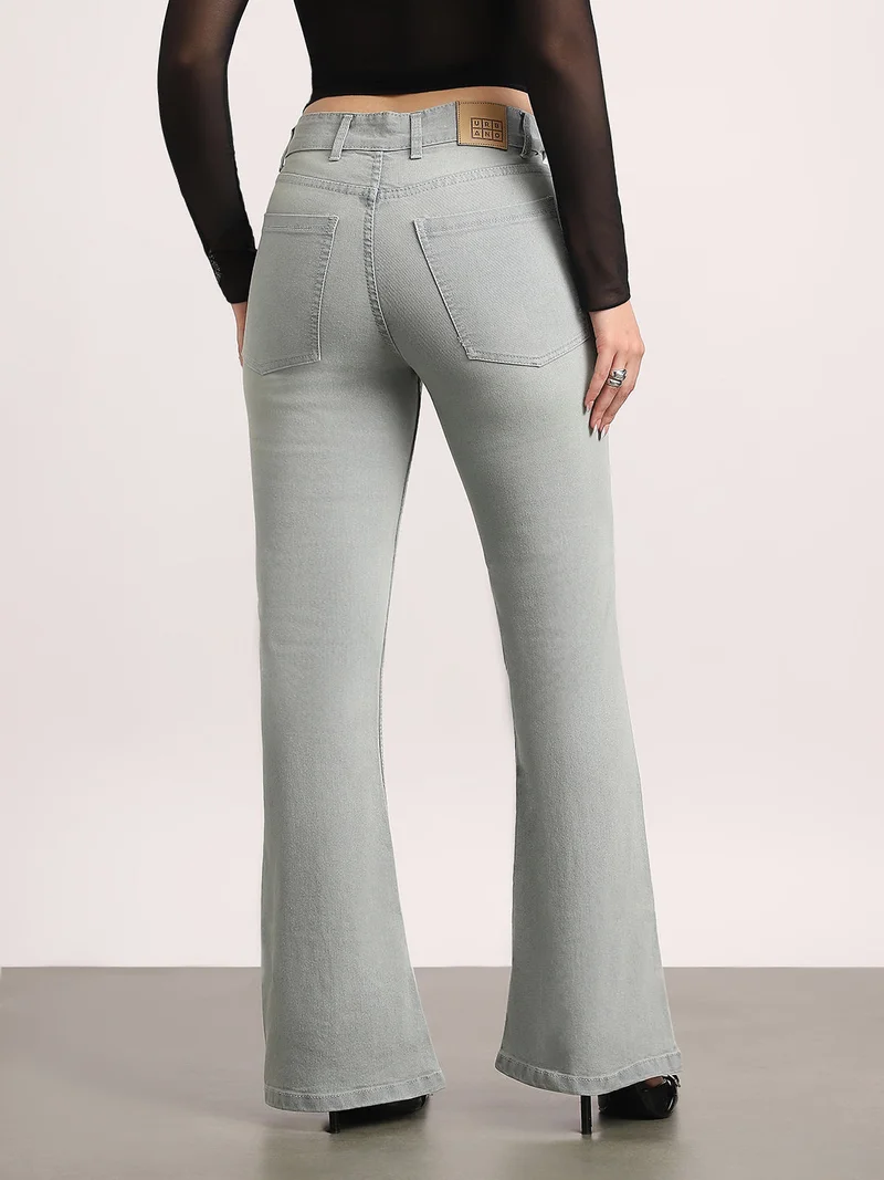Urbano Fashion  Urbano Fashion Women's Ice Grey Mid Rise Bootcut Washed Jeans Stretchable  | Best Price UAE