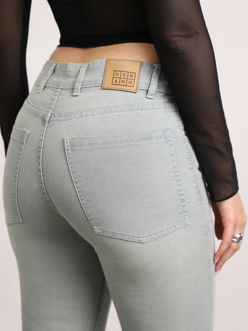 Urbano Fashion  Urbano Fashion Women's Ice Grey Mid Rise Bootcut Washed Jeans Stretchable  | Best Price UAE