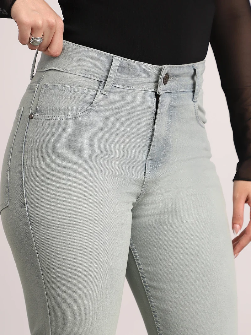 Urbano Fashion  Urbano Fashion Women's Ice Grey Mid Rise Bootcut Washed Jeans Stretchable  | Best Price UAE