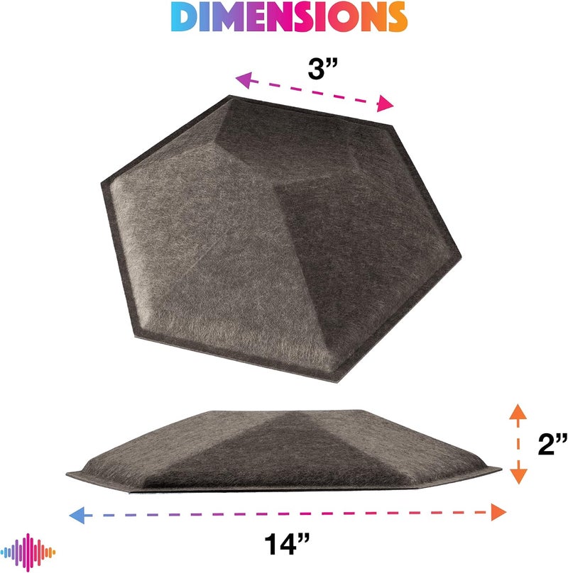 Sonic Acoustics حزمة من 12 لوحة صوتية هكسائية ثلاثية الأبعاد من ، مقاسات 14" × 12" × 0.2"، عالية الكثافة، تمتص الصوت، عازلة للصوت، لون بني - Image 4