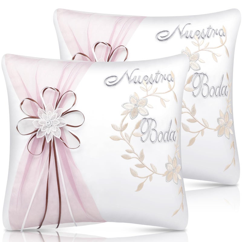 SmoothNovelty Set of 2 Wedding Kneeling Pillows Cover 17 x 15 Inch Embroidered Nuestra Boda Prayer Kneeling Pillows Cushion Covers Crystal Flower Satin Lace Decoration for Bodas Vintage - Image 2