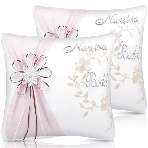 SmoothNovelty Set of 2 Wedding Kneeling Pillows Cover 17 x 15 Inch Embroidered Nuestra Boda Prayer Kneeling Pillows Cushion Covers Crystal Flower Satin Lace Decoration for Bodas Vintage - Image 1