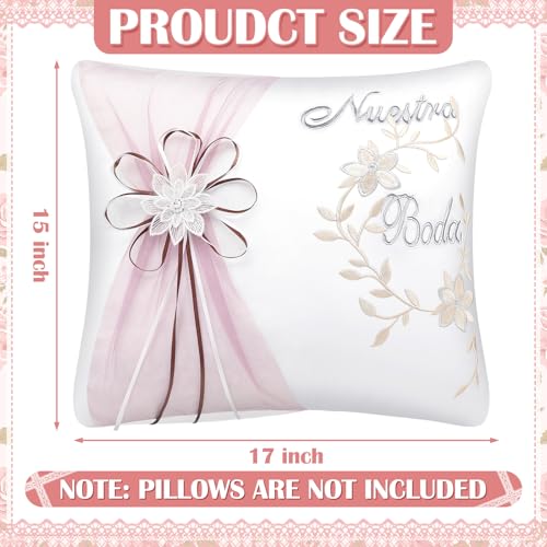 SmoothNovelty Set of 2 Wedding Kneeling Pillows Cover 17 x 15 Inch Embroidered Nuestra Boda Prayer Kneeling Pillows Cushion Covers Crystal Flower Satin Lace Decoration for Bodas Vintage - Image 3
