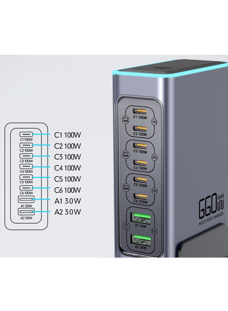 YANCI 660W USB A&USB C 【New Update】Charging Station,6 Type-C Ports 【6×100W,】 and 2 USB Ports 【QC30W】 Charge Charging Station Type-C hub,GaN Technology - Image 5