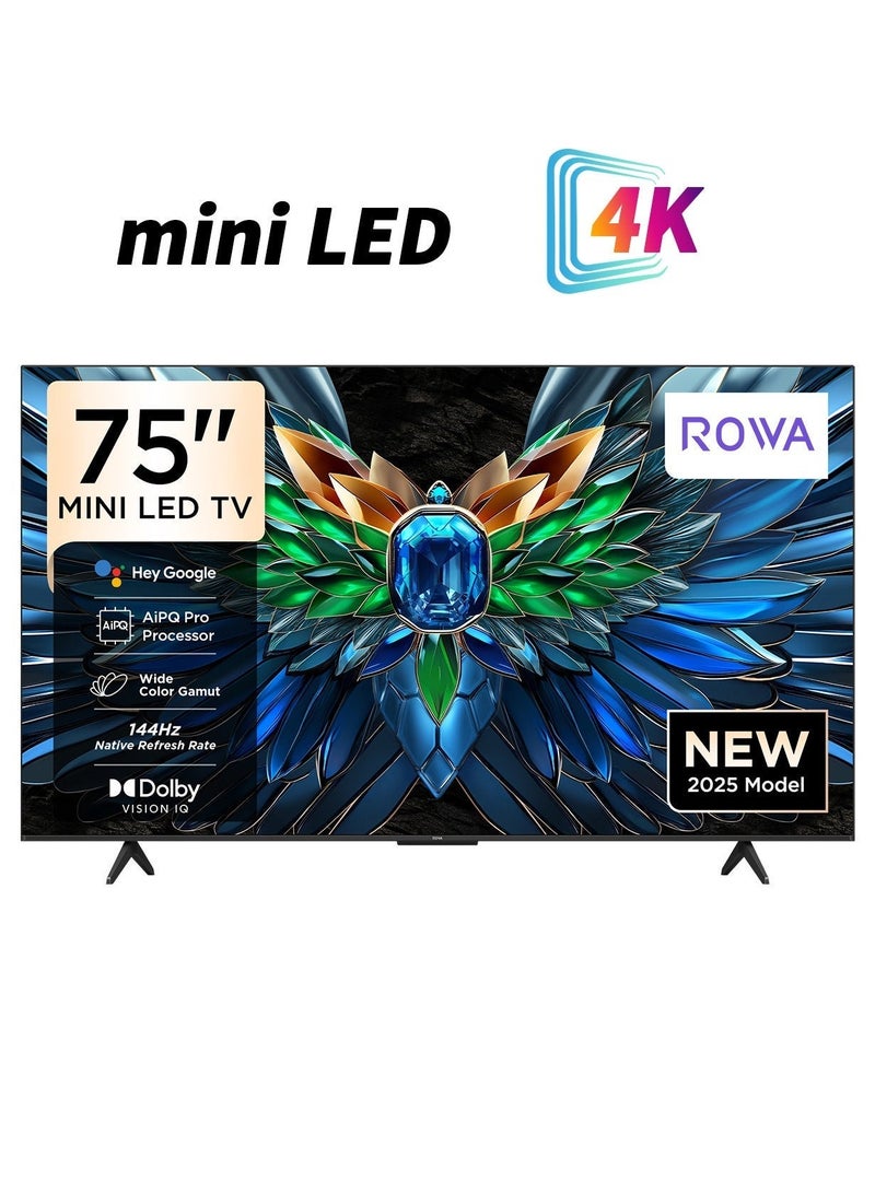 ROWA 75R85 Television 75 Inch Smart TV 4K Mini LED Colorful Quantum Crystal HDR 10+ Gaming Google TV, 144Hz Native Refresh Rate, MEMC,Dolby Atmos, Game Master (2025 Model) 75R85 black - Image 1