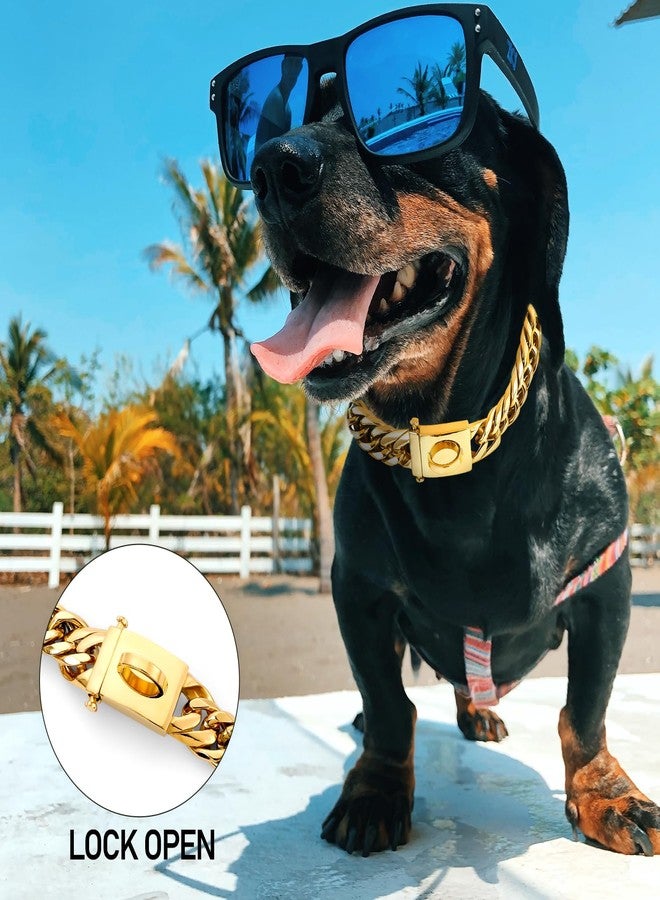 BAOBOTE Gold Chain Dog Collar,16MM 18K Gold Heavy Duty Cuban Link Collar with Secure Snap Buckle Dog Chain Metal Collar Chew Proof for Dogs(22" Gold) - Image 5