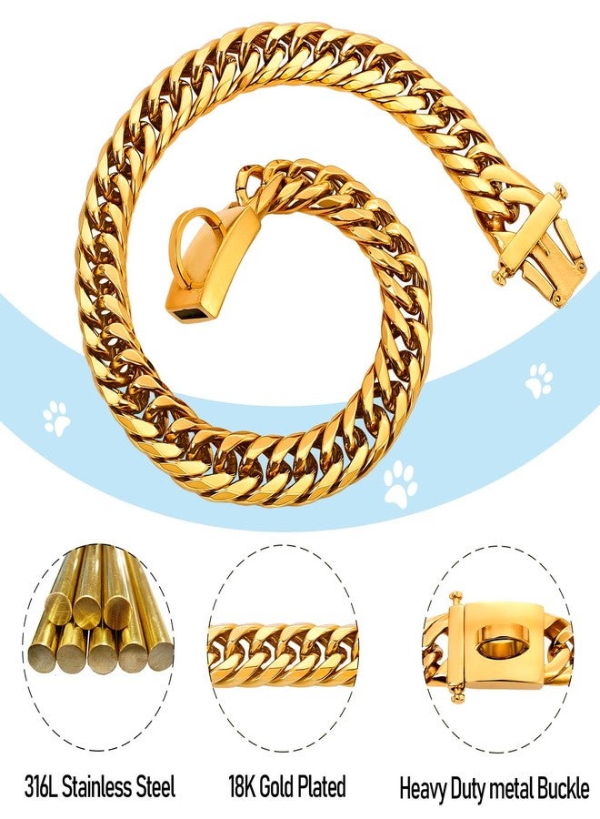 BAOBOTE Gold Chain Dog Collar,16MM 18K Gold Heavy Duty Cuban Link Collar with Secure Snap Buckle Dog Chain Metal Collar Chew Proof for Dogs(22" Gold) - Image 3