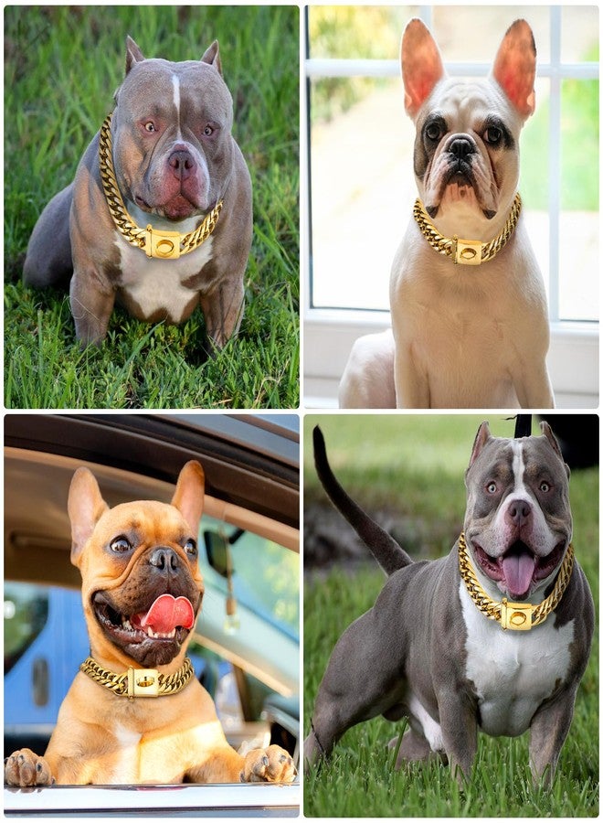 BAOBOTE Gold Chain Dog Collar,16MM 18K Gold Heavy Duty Cuban Link Collar with Secure Snap Buckle Dog Chain Metal Collar Chew Proof for Dogs(22" Gold) - Image 4