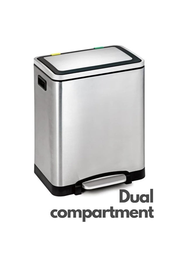 AKC Dual Compartment Stainless Steel Recycle Bin – 30L( 15 + 15 L) Kitchen Trash Can with Foot Pedal – Split Recycling & Waste Bin – Soft Close Lid, Fingerprint-Resistant, Modern Home or Office Use - Image 5