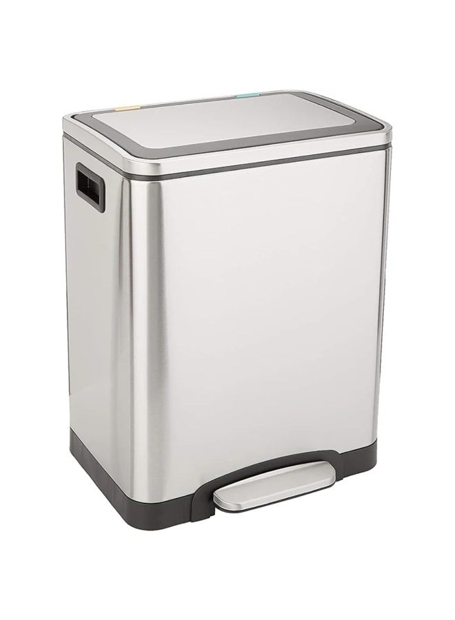 AKC Dual Compartment Stainless Steel Recycle Bin – 30L( 15 + 15 L) Kitchen Trash Can with Foot Pedal – Split Recycling & Waste Bin – Soft Close Lid, Fingerprint-Resistant, Modern Home or Office Use - Image 1