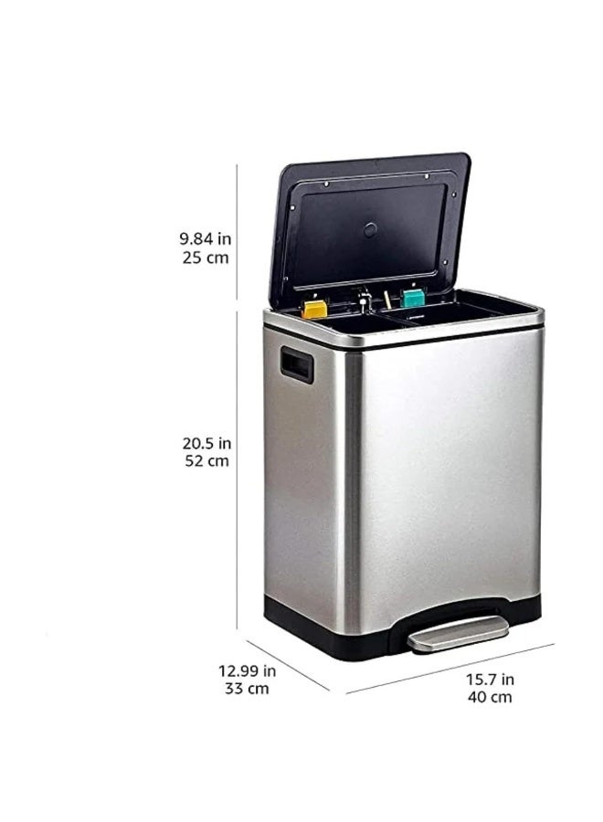 AKC Dual Compartment Stainless Steel Recycle Bin – 30L( 15 + 15 L) Kitchen Trash Can with Foot Pedal – Split Recycling & Waste Bin – Soft Close Lid, Fingerprint-Resistant, Modern Home or Office Use - Image 4