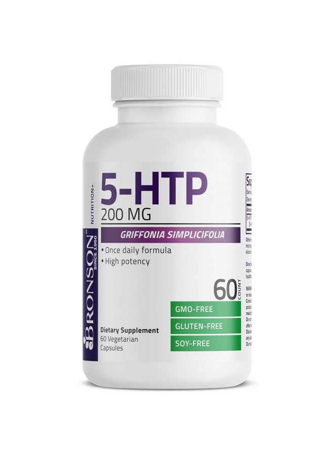 Bronson برونسون 5-HTP 200 ملغ (5-هيدروكسي تريبتوفان) جريفونيا سيمبليسي فوليا غير معدلة وراثيًا، 60 كبسولة نباتية - Image 1