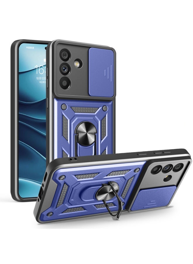 Shunjia Sliding Window Case, Shockproof Rugged Armor with Sliding Camera Cover & 360° Ring Kickstand, Compatible with Samsung Galaxy A56 (Blue)