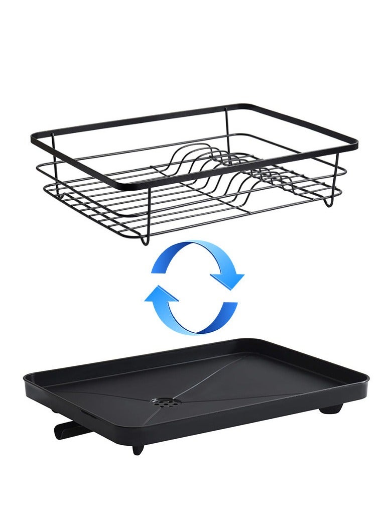 Dish Drying Rack- Space-Saving Dish Rack, Dish Racks for Kitchen Counter, Stainless Steel Kitchen Drying Rack with a Cutlery Holder,40*30cm, Black - Image 2