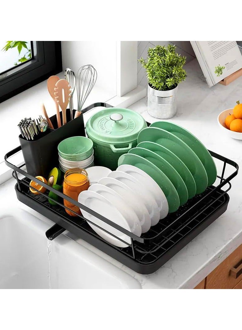 Dish Drying Rack- Space-Saving Dish Rack, Dish Racks for Kitchen Counter, Stainless Steel Kitchen Drying Rack with a Cutlery Holder,40*30cm, Black - Image 1