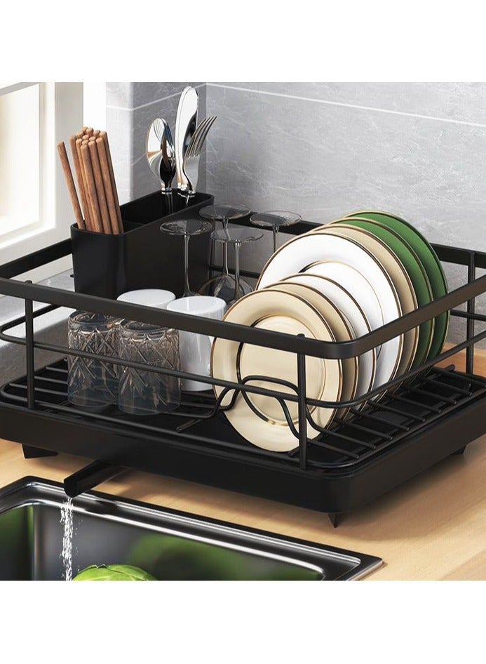 Dish Drying Rack- Space-Saving Dish Rack, Dish Racks for Kitchen Counter, Stainless Steel Kitchen Drying Rack with a Cutlery Holder,40*30cm, Black - Image 3