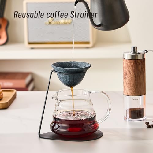 Baalaka Pour Over Coffee Dripper Set, Reusable Ceramics Coffee Filter, Paperless Single Cup Coffee Maker with Non-Slip Stand, Drip Coffee Maker with Metal Coffee Filter Holder - Image 2