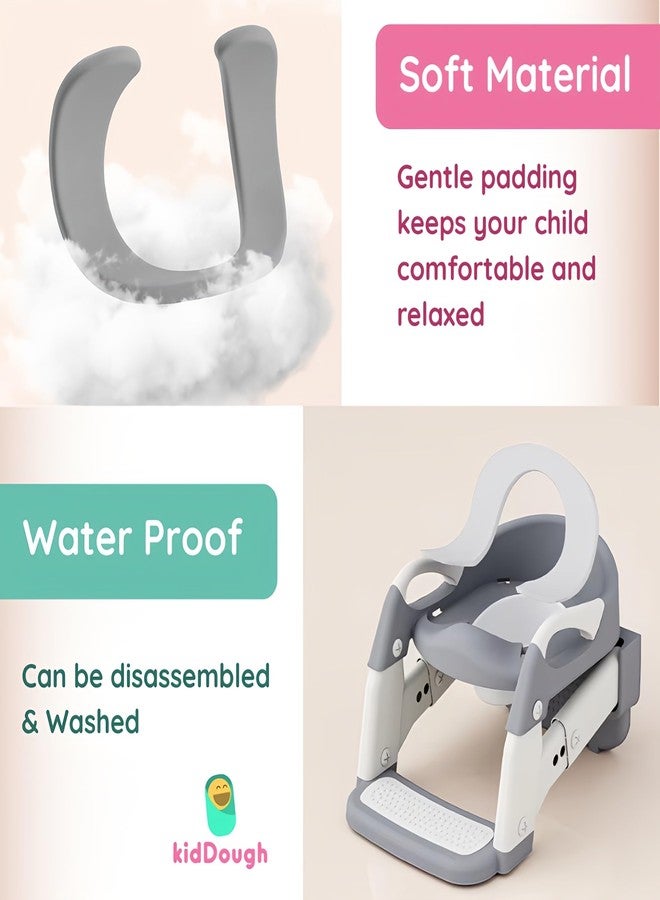 KidDough Potty Training Seat with Ladder, Splash Guard, Handle and Cushion Seat, Polypropylene, Grey, Modern Style, for Kids (Potty Seat 3in 1, Grey) - Image 3