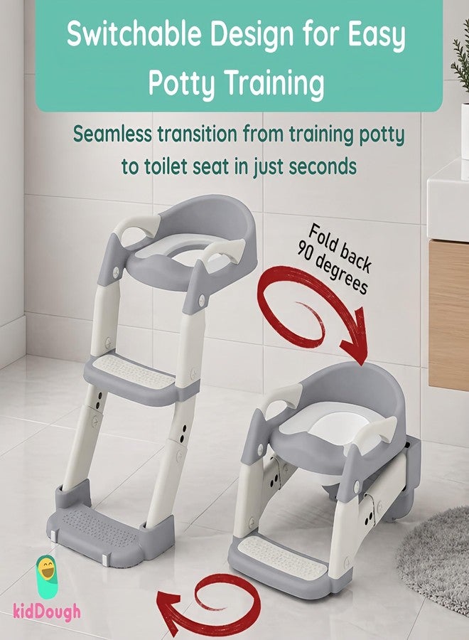 KidDough Potty Training Seat with Ladder, Splash Guard, Handle and Cushion Seat, Polypropylene, Grey, Modern Style, for Kids (Potty Seat 3in 1, Grey) - Image 5