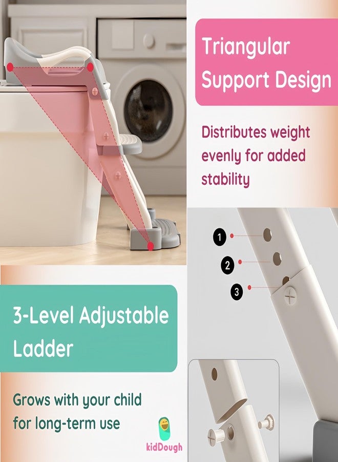 KidDough Potty Training Seat with Ladder, Splash Guard, Handle and Cushion Seat, Polypropylene, Grey, Modern Style, for Kids (Potty Seat 3in 1, Grey) - Image 4