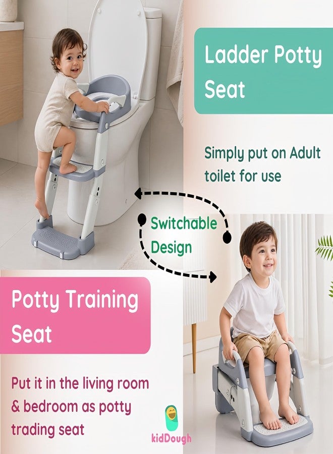 KidDough Potty Training Seat with Ladder, Splash Guard, Handle and Cushion Seat, Polypropylene, Grey, Modern Style, for Kids (Potty Seat 3in 1, Grey) - Image 2