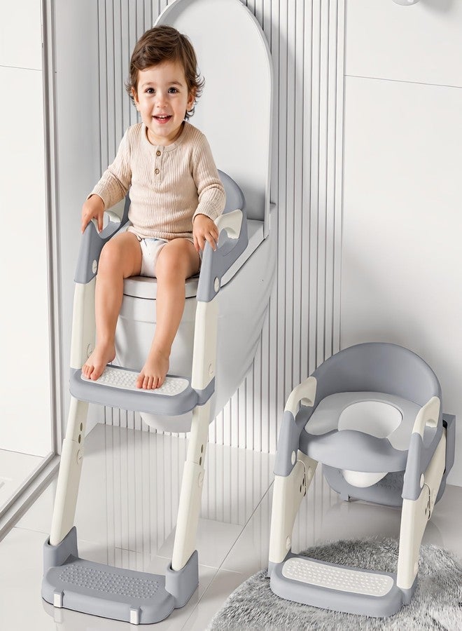 KidDough Potty Training Seat with Ladder, Splash Guard, Handle and Cushion Seat, Polypropylene, Grey, Modern Style, for Kids (Potty Seat 3in 1, Grey) - Image 1