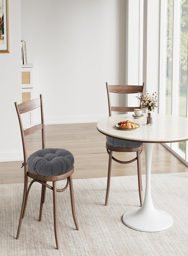 idee-home مجموعة وسائد كرسي دائرية من قطعتين من idee-home، وسادة مقعد كرسي دائري مقاس 16 بوصة، وسائد كرسي دائرية من قماش الكوردروي مع أربطة، وسائد كرسي بار داخلية للمطبخ، رمادي - Image 3