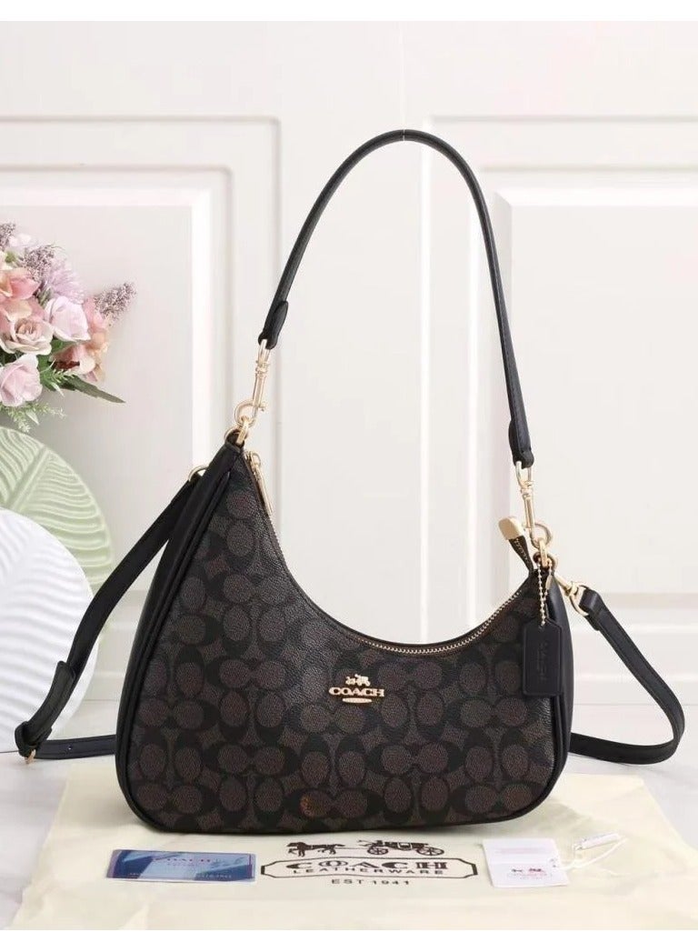 coachoutlet Coach Teri Twisted Shoulder Bag In Signature Canvas, Women's Cross-Body Bag, Women's  Hobo Bag, Women's  Hand Bag, Women's   Travel Bag, 26cm-Walnut-Black - Image 1