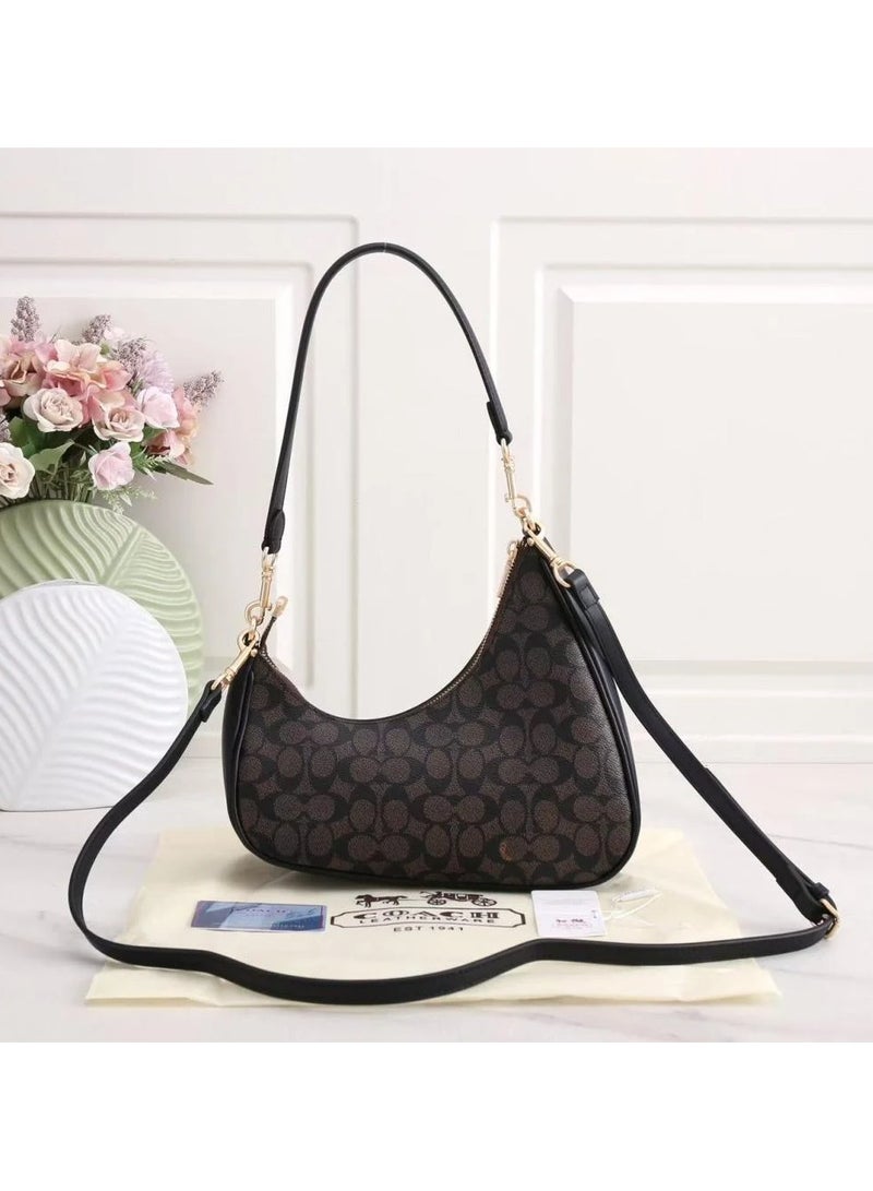 coachoutlet Coach Teri Twisted Shoulder Bag In Signature Canvas, Women's Cross-Body Bag, Women's  Hobo Bag, Women's  Hand Bag, Women's   Travel Bag, 26cm-Walnut-Black - Image 3