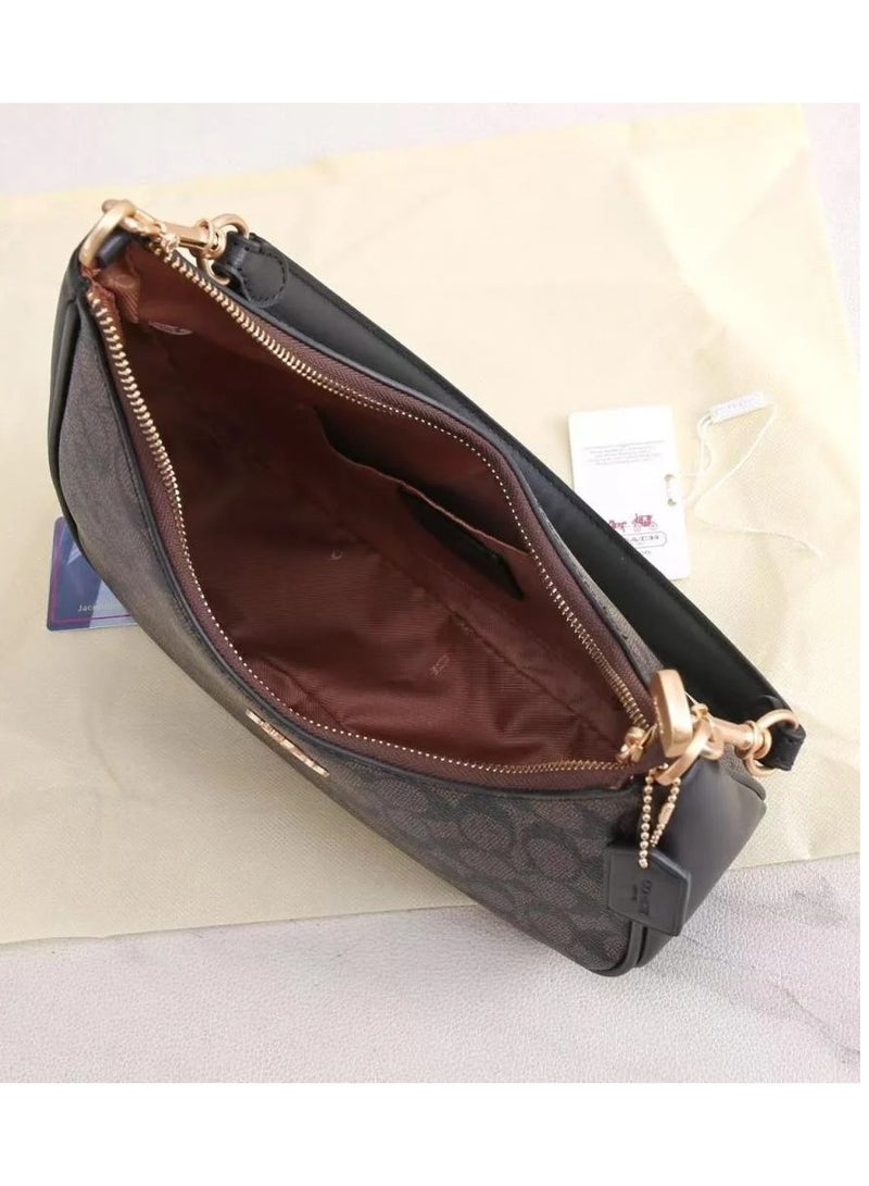 coachoutlet Coach Teri Twisted Shoulder Bag In Signature Canvas, Women's Cross-Body Bag, Women's  Hobo Bag, Women's  Hand Bag, Women's   Travel Bag, 26cm-Walnut-Black - Image 4